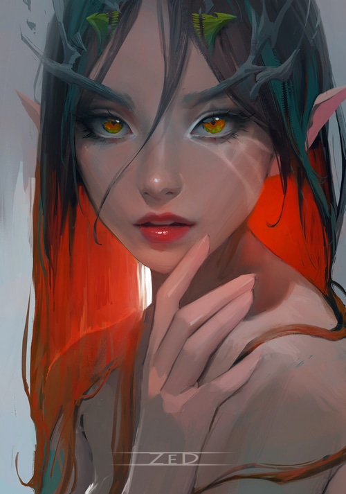 Elves Trungbui Pointy Ears Drawing Women Red Fantasy Art Hd Phone