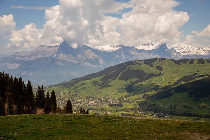 Village Forest Sky Ridge Field Snow Hills Mountains Nature