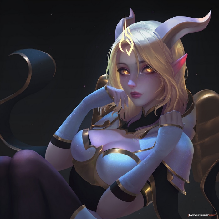 Cleavage Fanfoxy Draenei Horns Fantasy Art Blonde Drawing Women