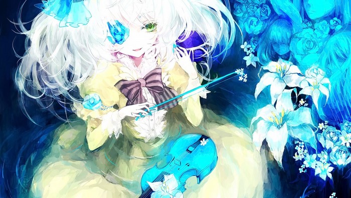 Illustration Flowers White Hair Anime Anime Girls Looking At