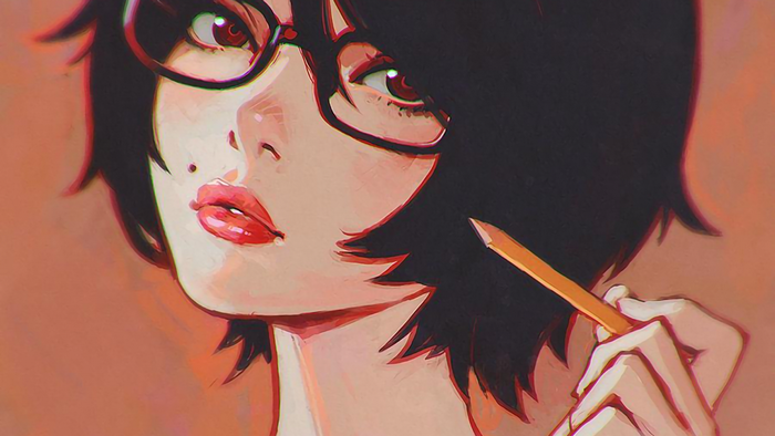 Face Drawing Illustration Anime Glasses Red Cartoon Ilya