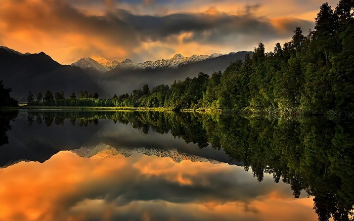 Trees Landscape Forest Mountains Sunset Night Lake Nature