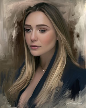 Portrait Women Artwork Elizabeth Olsen Long Hair Blonde Face