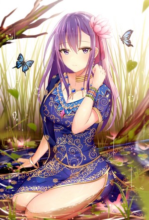 Fantasy Girl Junpaku Karen Purple Hair Anime Flower In Hair