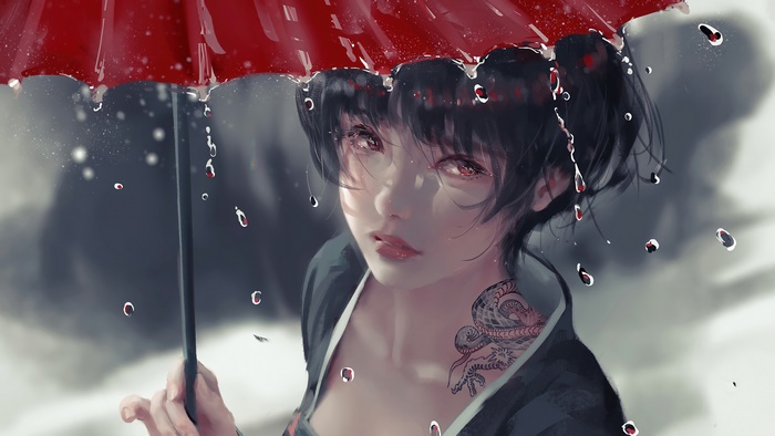 Anime Girl Night Raining Umbrella K Rare Gallery Hd