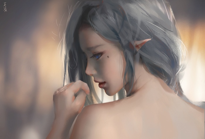 Artwork Painting Digital Art Bare Shoulders Looking Back Elven