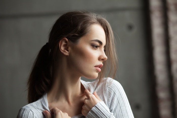 Looking Away Women Brunette Face Model Profile Ponytail Mark