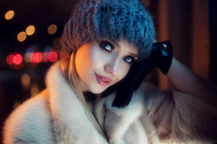 Ivan Gorokhov Model Makeup Face Portrait Women Black Gloves Fur