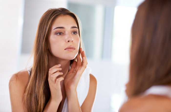 Brown Eyes Mirror Model Bare Shoulders Face Long Hair Brunette