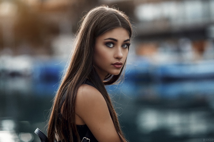 Blue Eyes Women Depth Of Field Portrait Brunette Alessandro Di