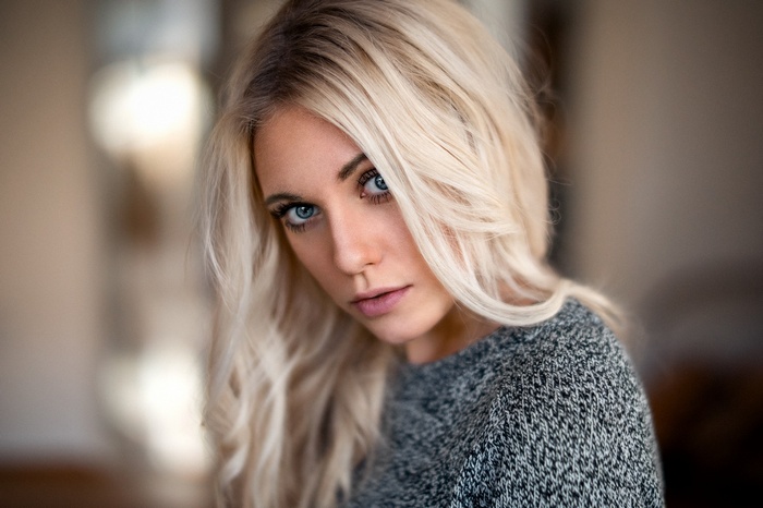 Women Face Sweater Blonde Model Martin K Hn Blue Eyes Sara