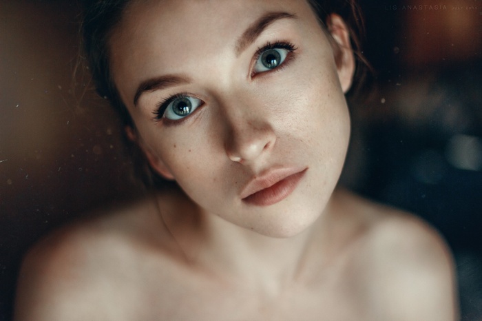 Blue Eyes Portrait Face Looking At Viewer Anastasia Lis Bare