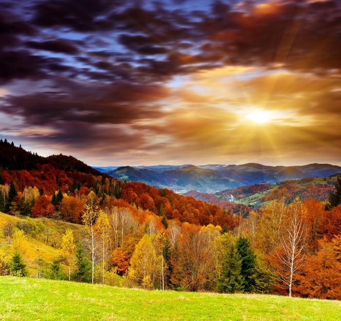 Seasons Autumn Sunrises And Sunsets Mountains Forests Sky Scenery