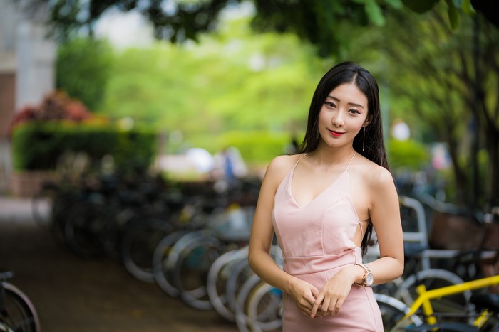 K Asian Bokeh Pose Hands Dress Brunette Girl Glance Hd