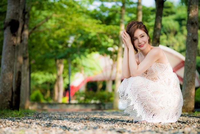 K Asian Bokeh Pose Dress Hands Brown Haired Sitting Hd