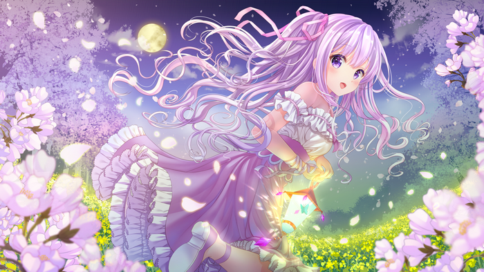 K Nature Flowers Purple Eyes Ribbon Anime Girls Anime Dress