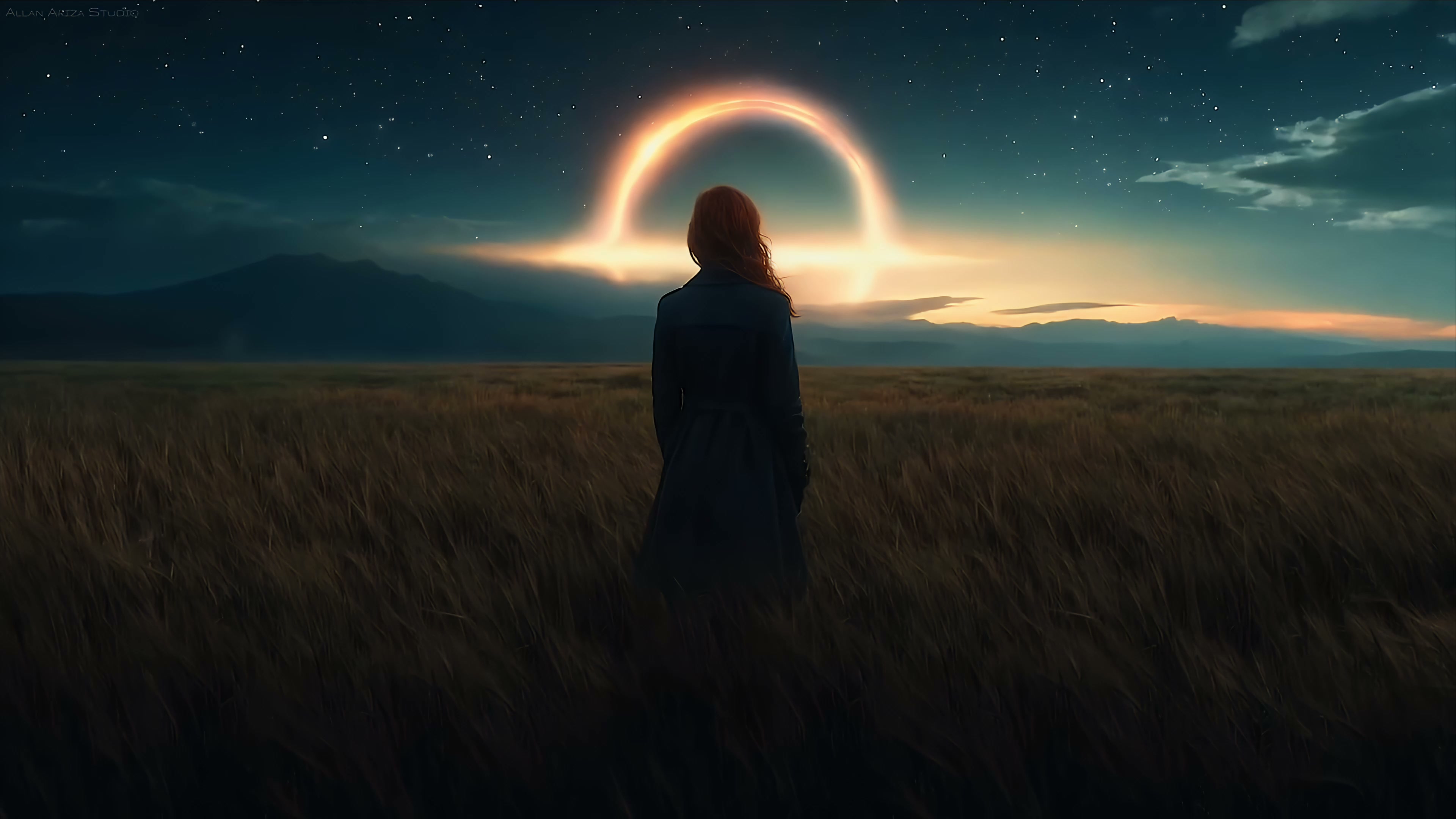 Girl Watching the Sky Hole Live Wallpaper