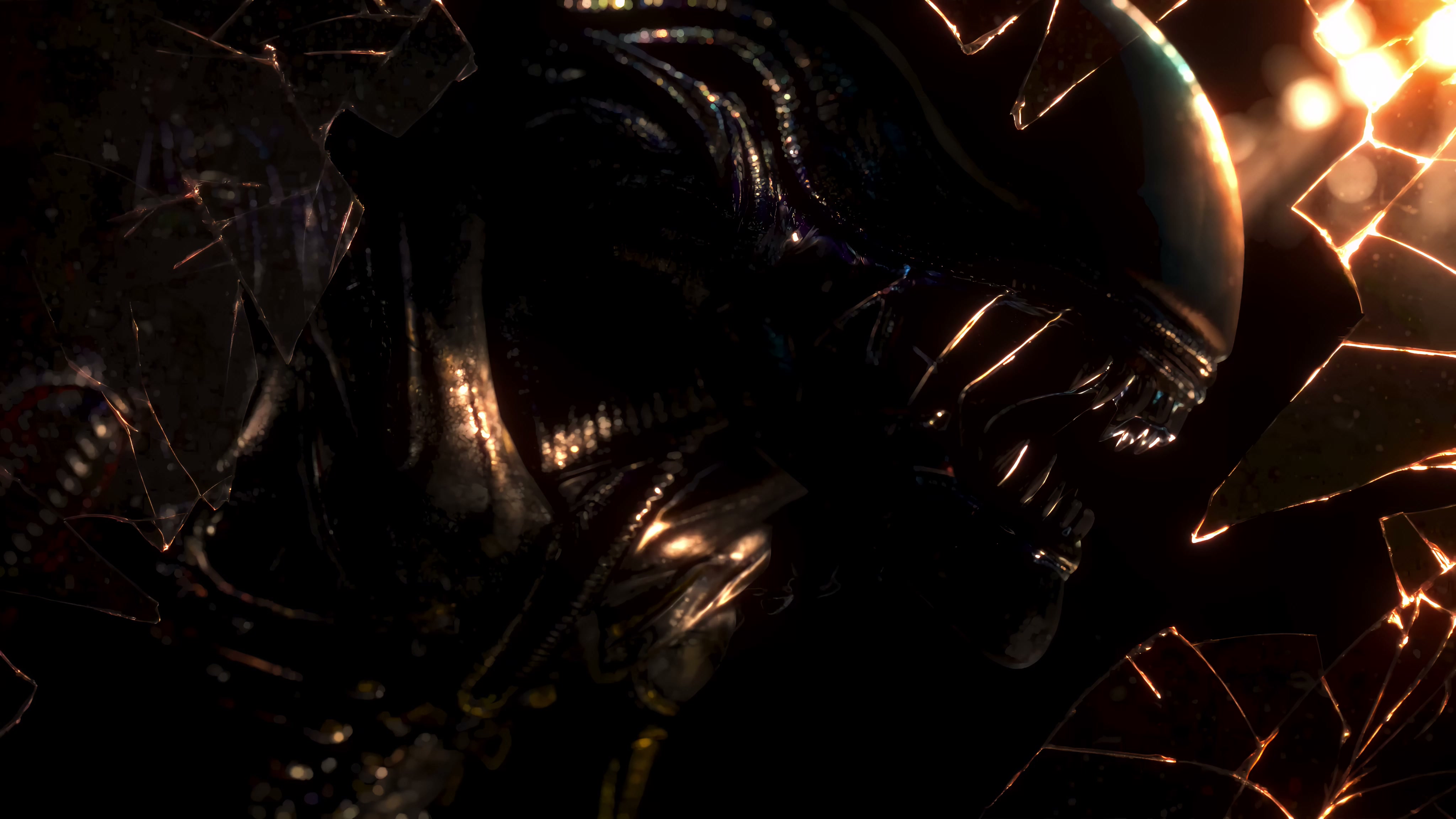 Alien Xenomorph - Shattered Glass Dark Horror Live Wallpaper