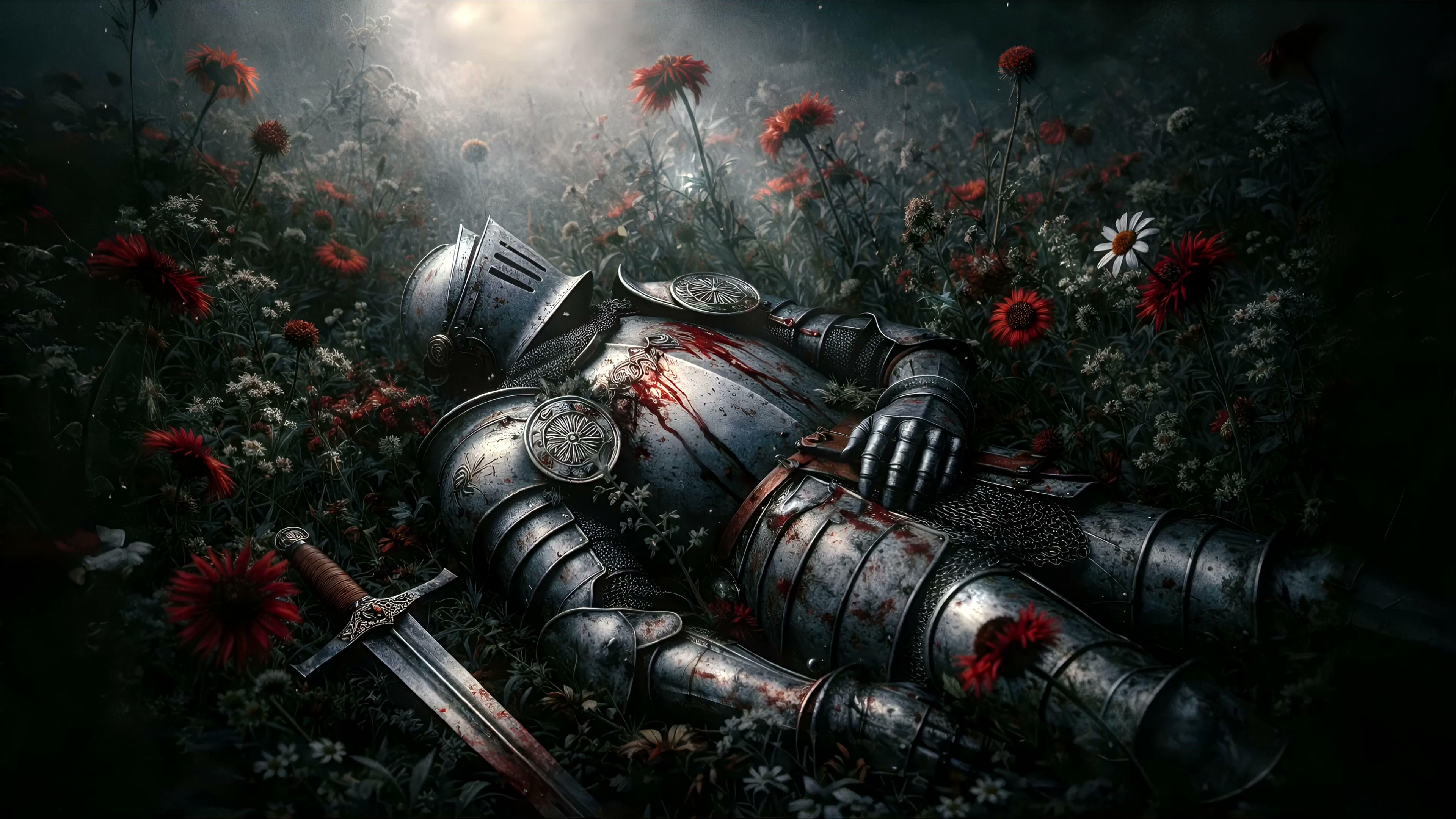 Fallen Knight - Flower Field Aftermath Live Wallpaper