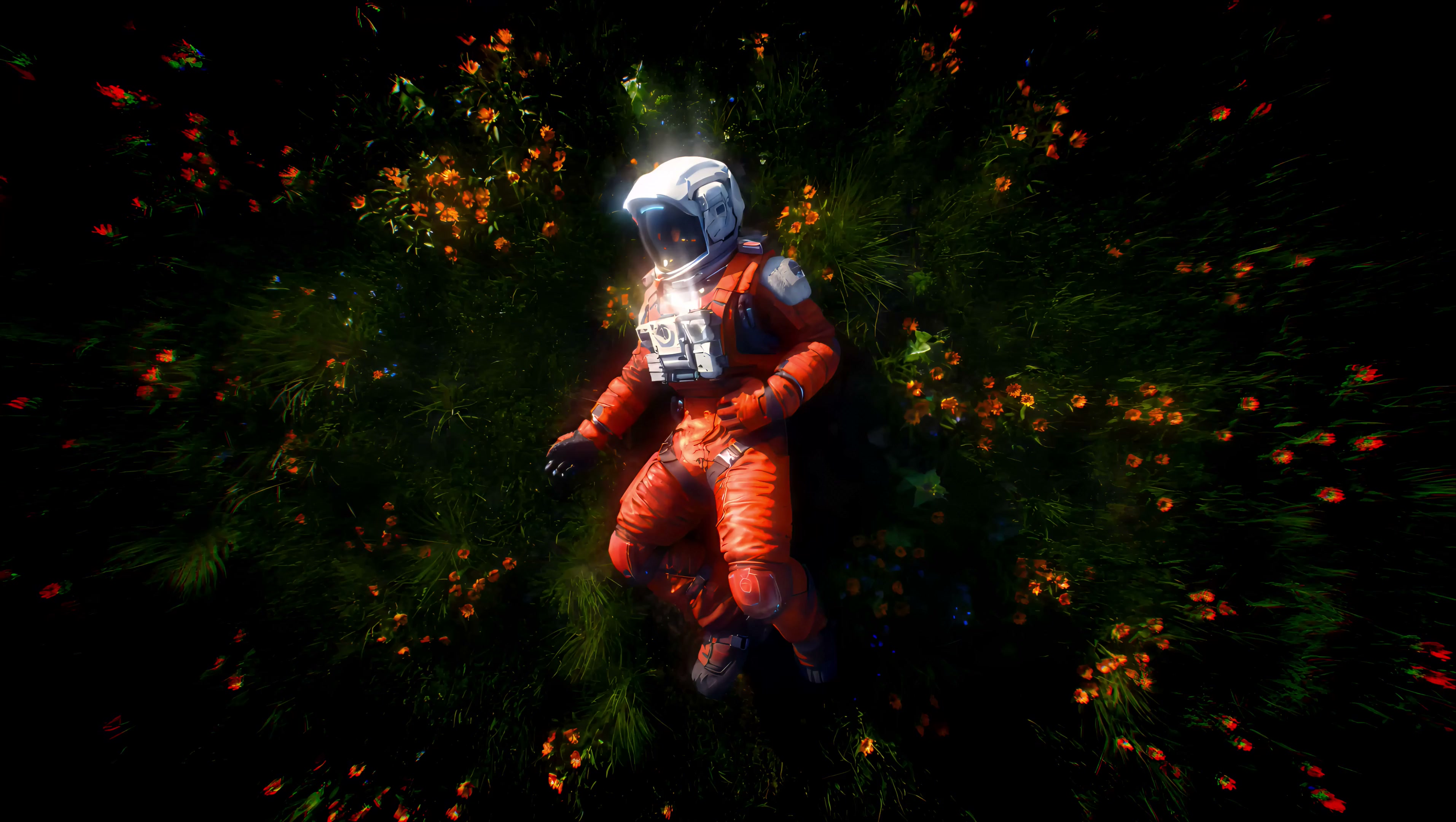 Astronaut in Flower Field Live Wallpaper