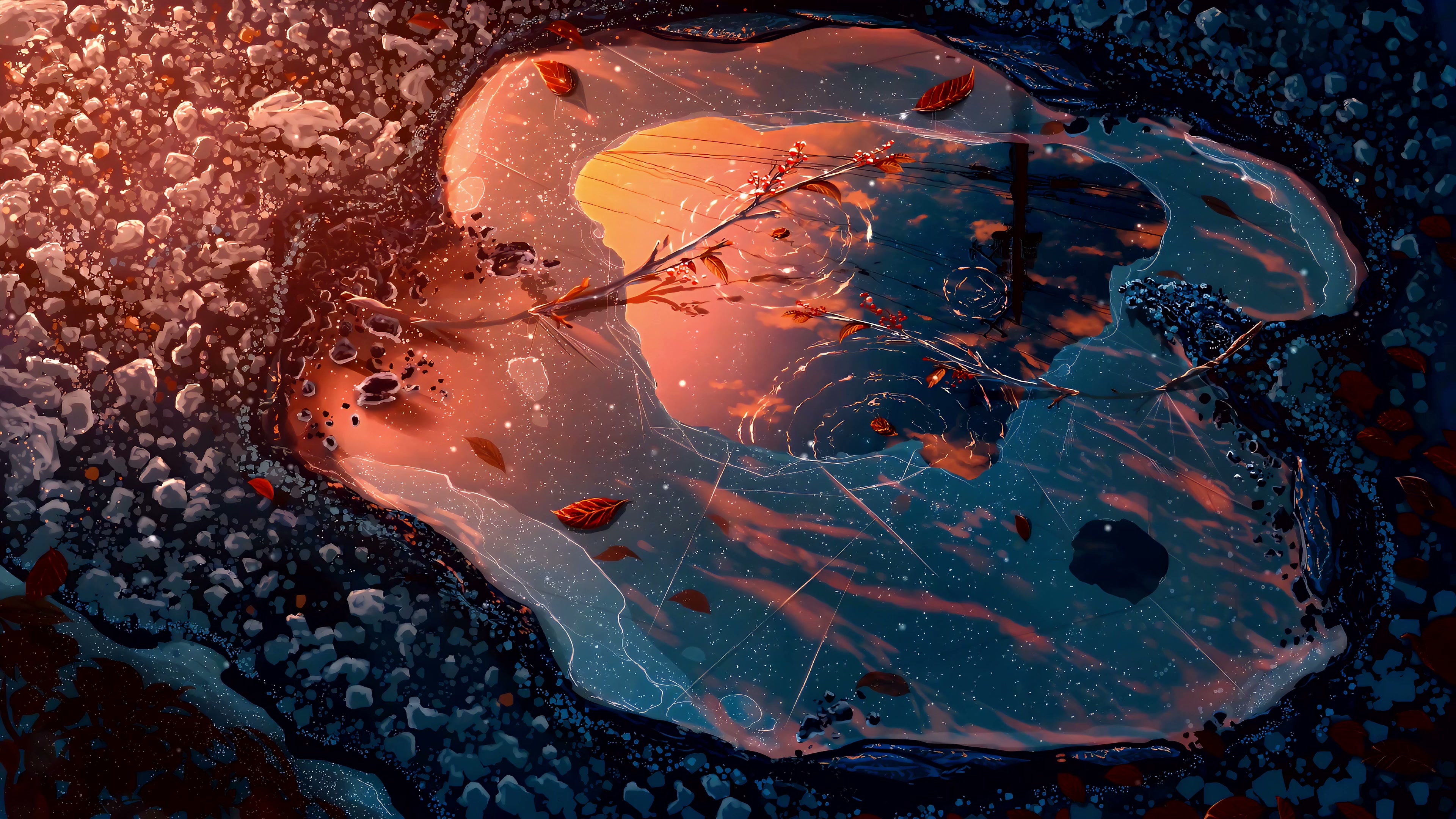 Autumn Puddle Reflection Live Wallpaper