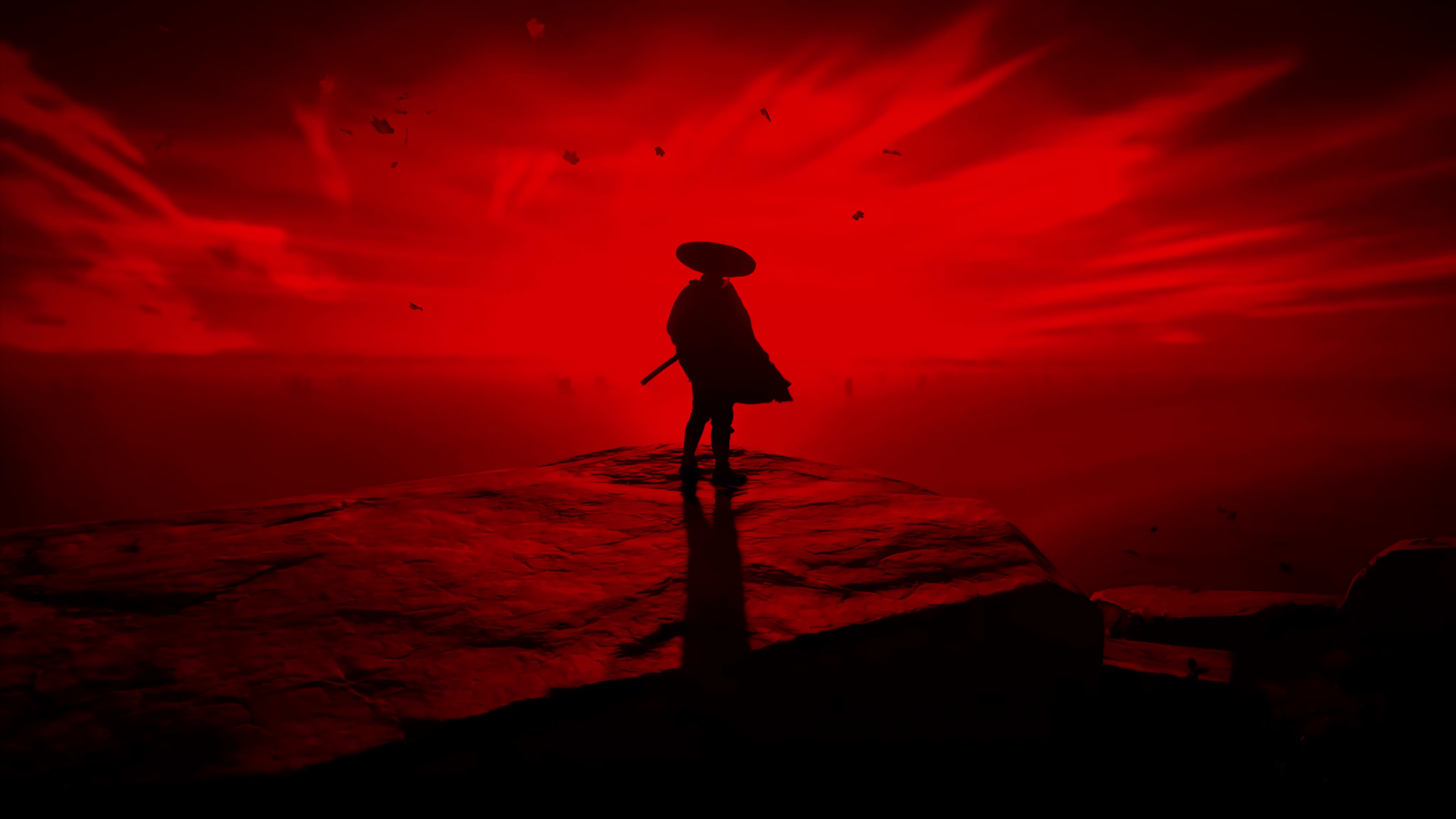Red Samurai on the Cliff Live Wallpaper