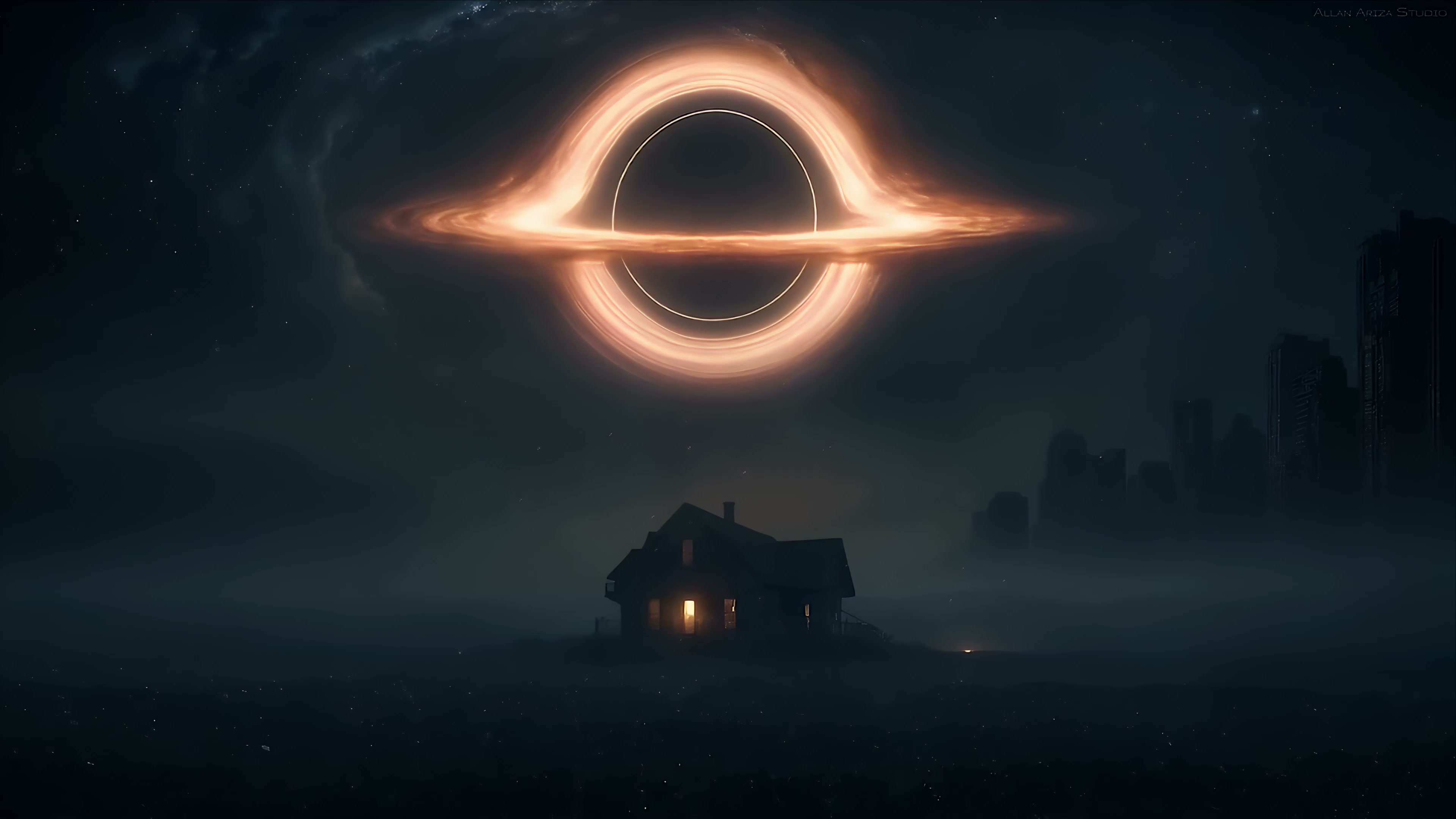 House Glowing Under Black Hole Live Wallpaper