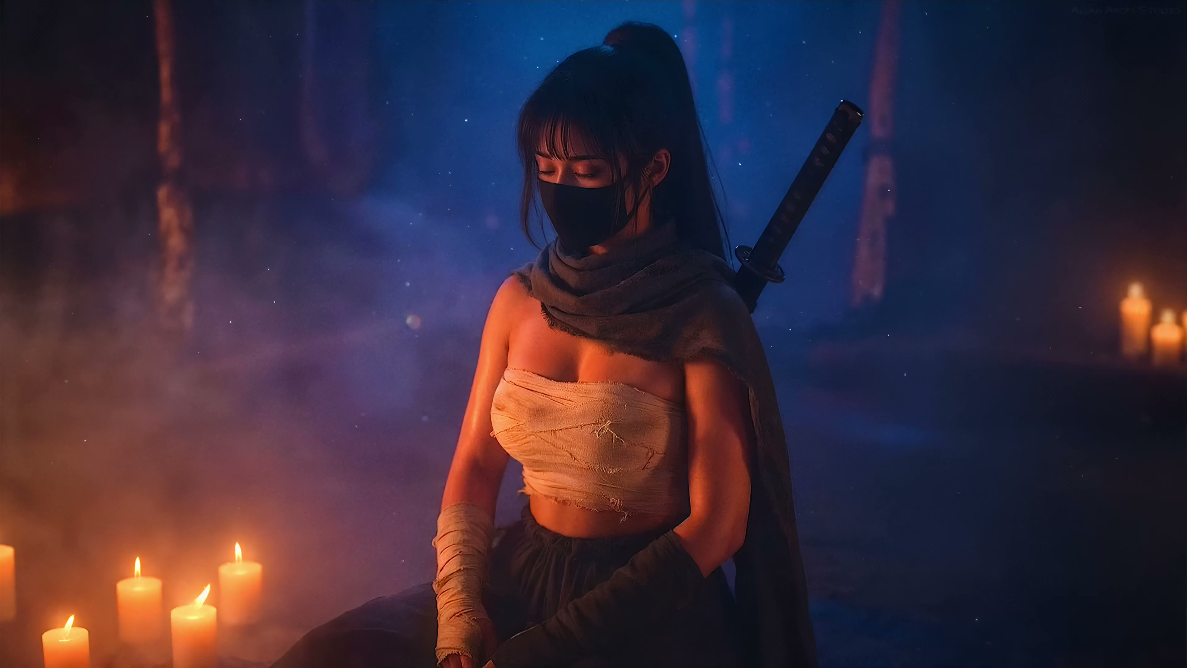 Ninja Girl Candlelight Live Wallpaper