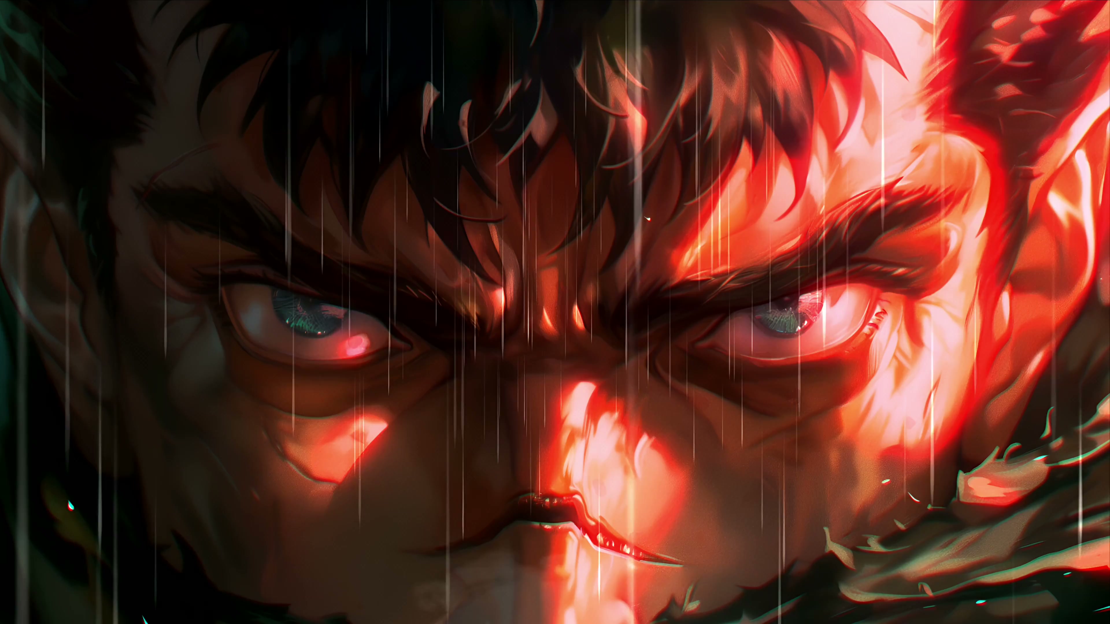 Berserk - Guts Intense Rage in Rain 4K Live Wallpaper