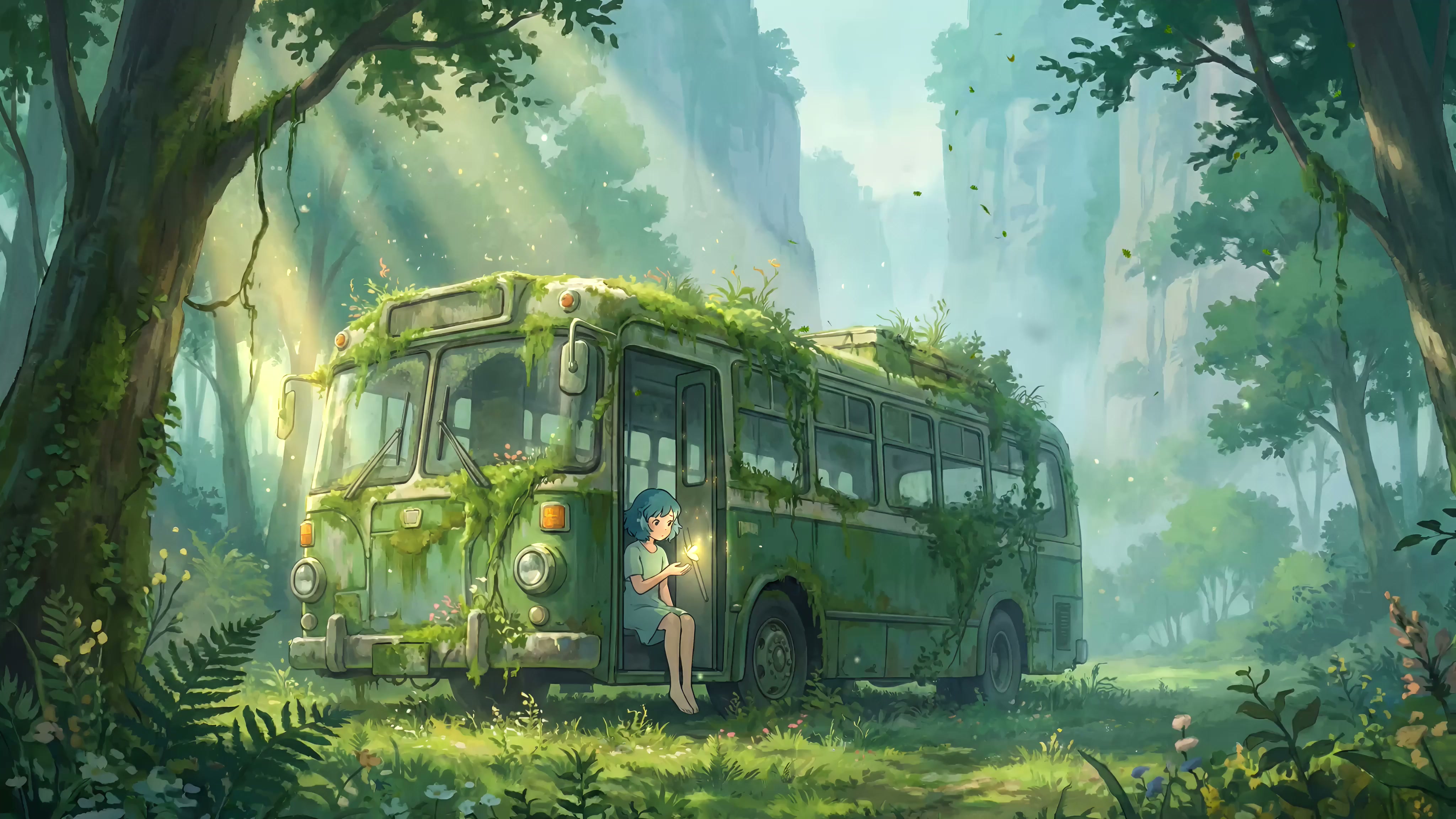 Overgrown Forest Bus - Nature Aesthetic Live Wallpaper