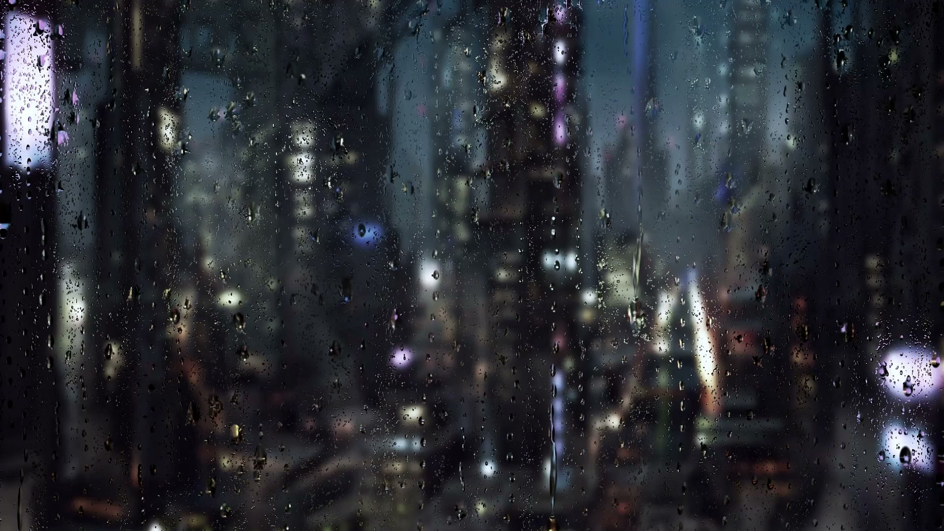 Raindrops at Night on City Tower Window Live Wallpaper