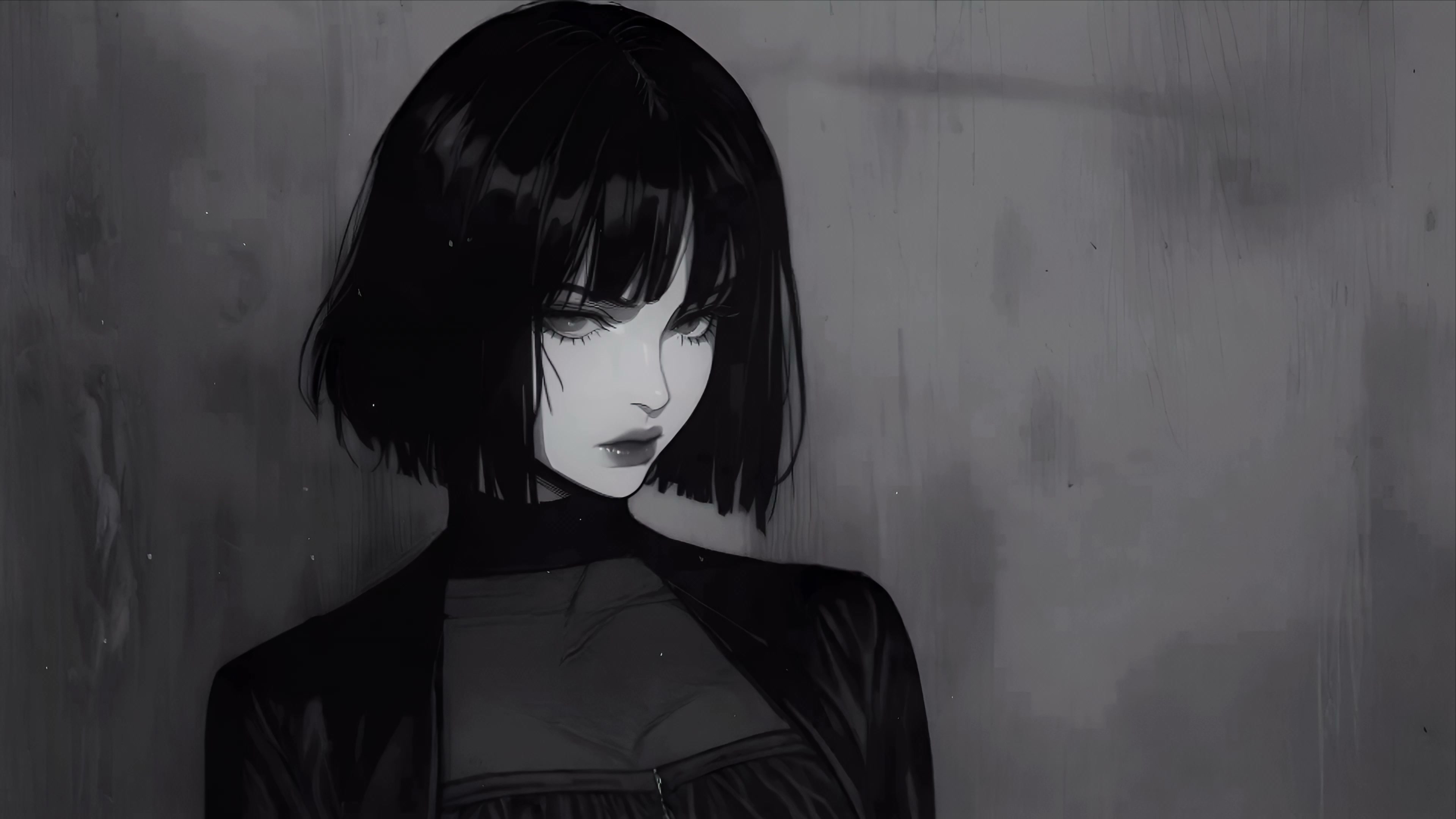 Dark Aesthetic Girl - Monochrome Live Wallpaper