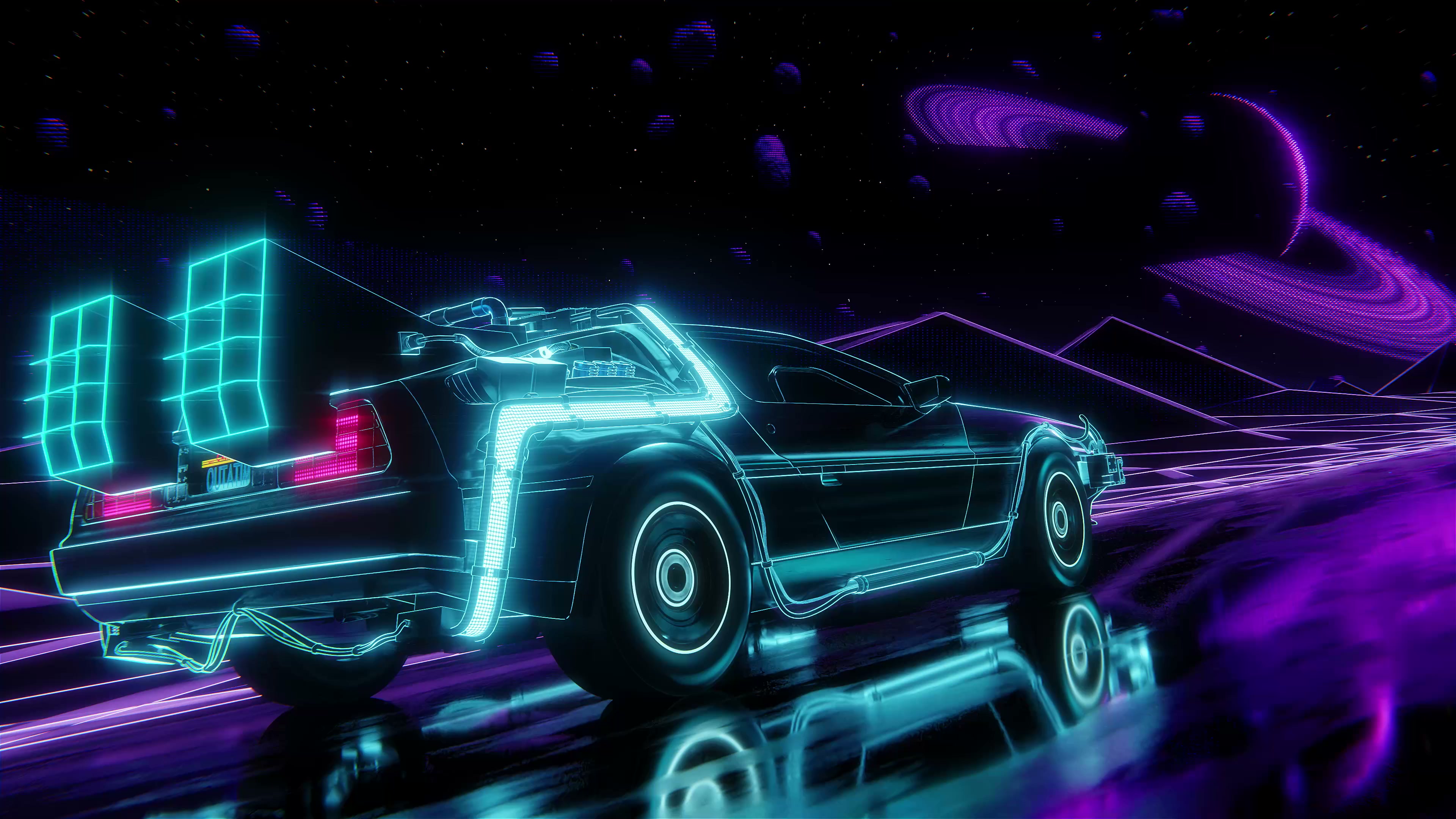 Neon DeLorean in Cyberpunk Space – Futuristic Live Wallpaper