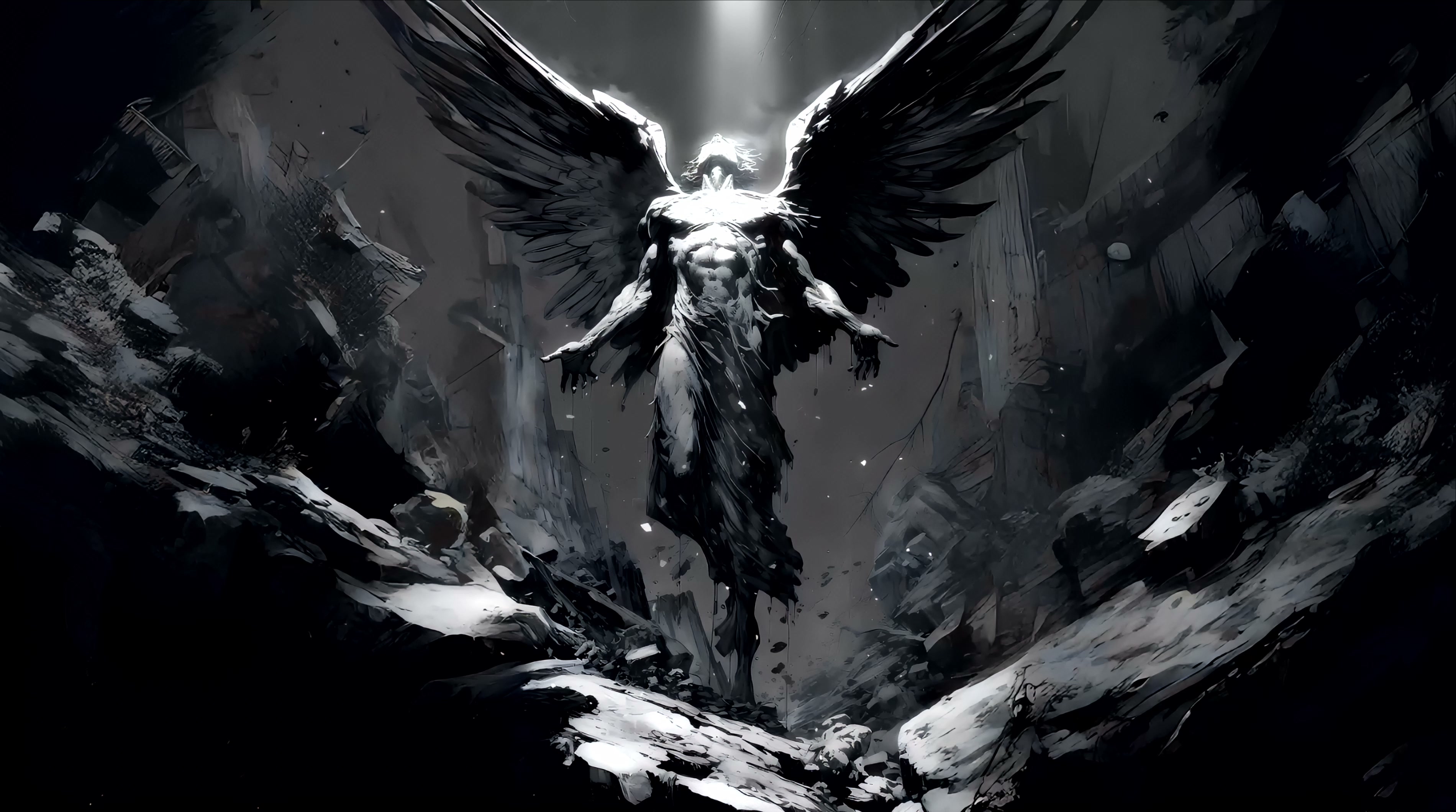 Fallen Angel in the Ruins Live Wallpaper