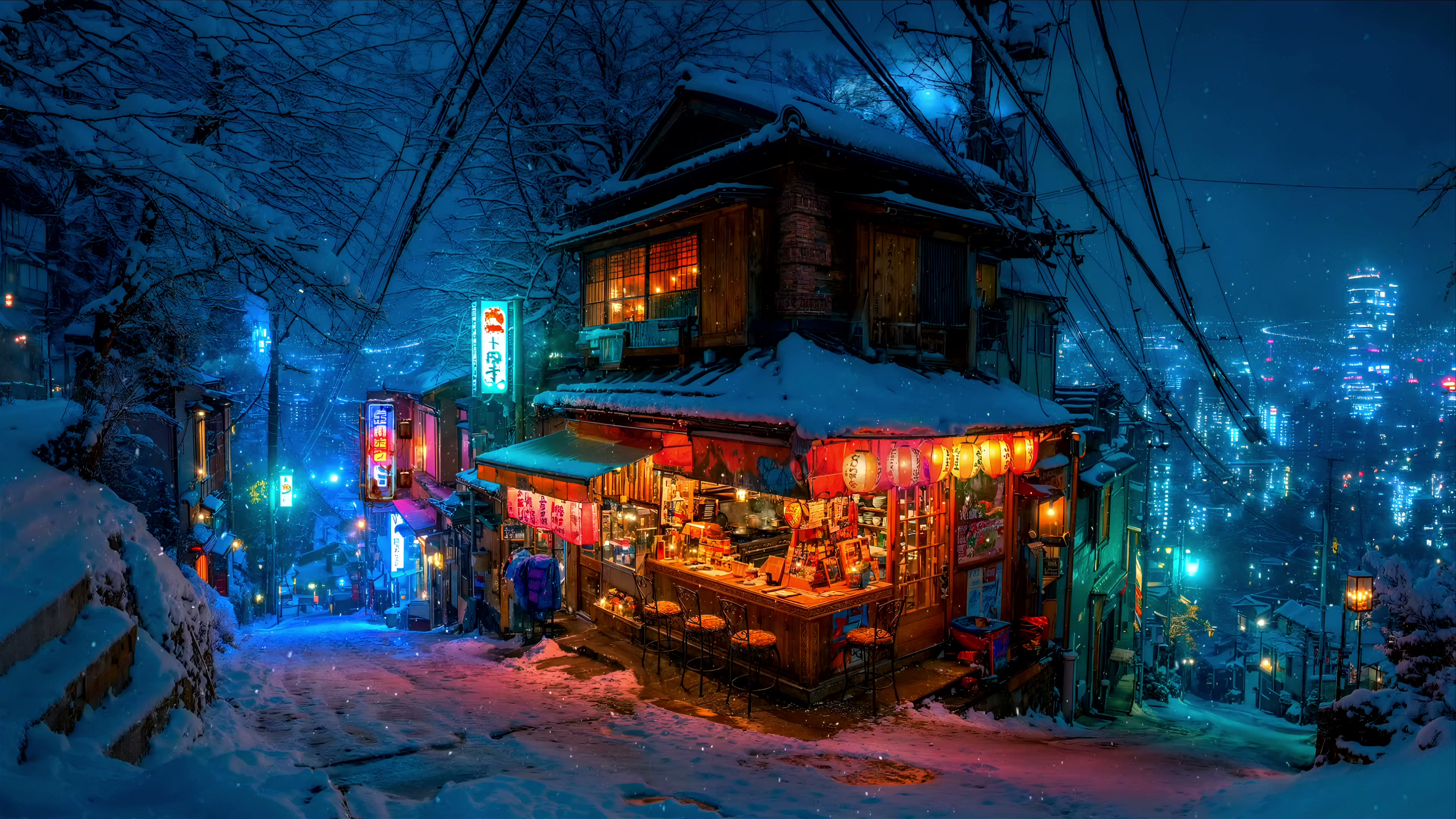 Snowy Night Lofi City Live Wallpaper