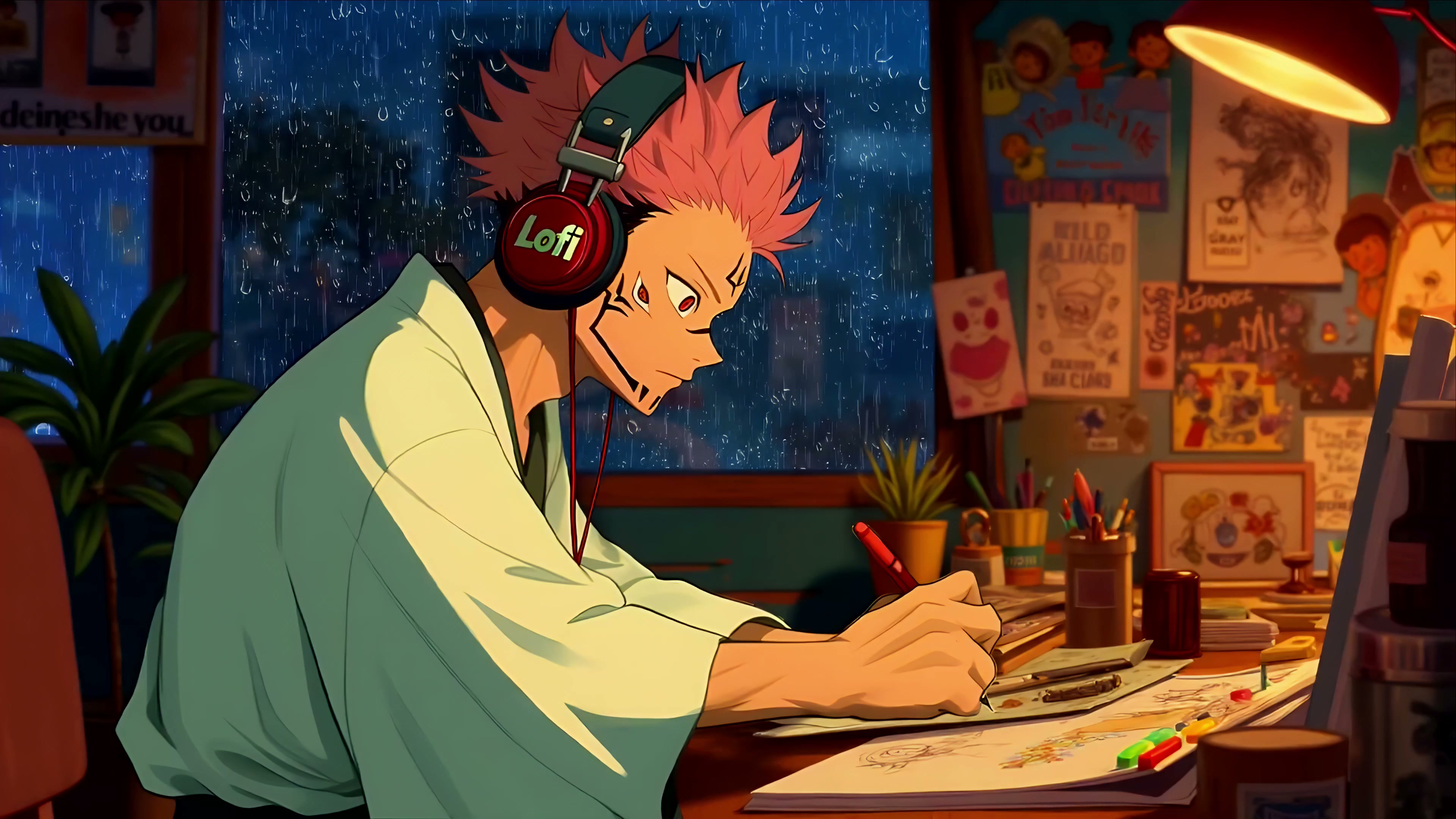 Yuji Drawing to Lofi Beats Live Wallpaper