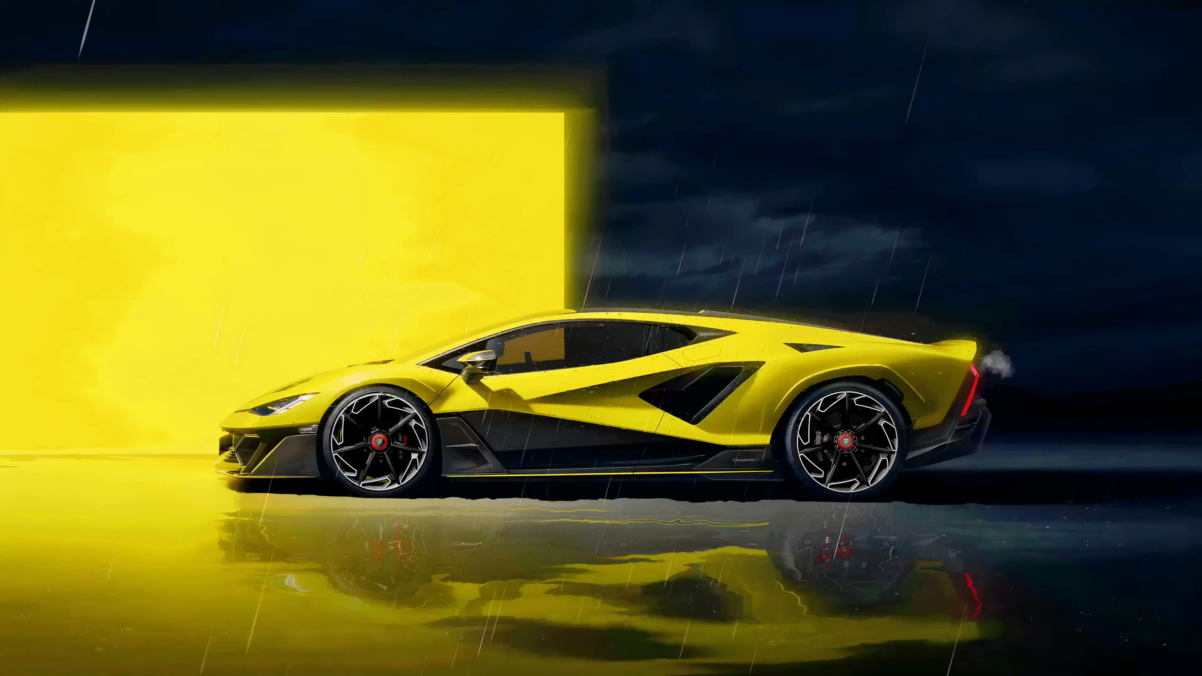 Yellow Lambo in Rain Live Wallpaper