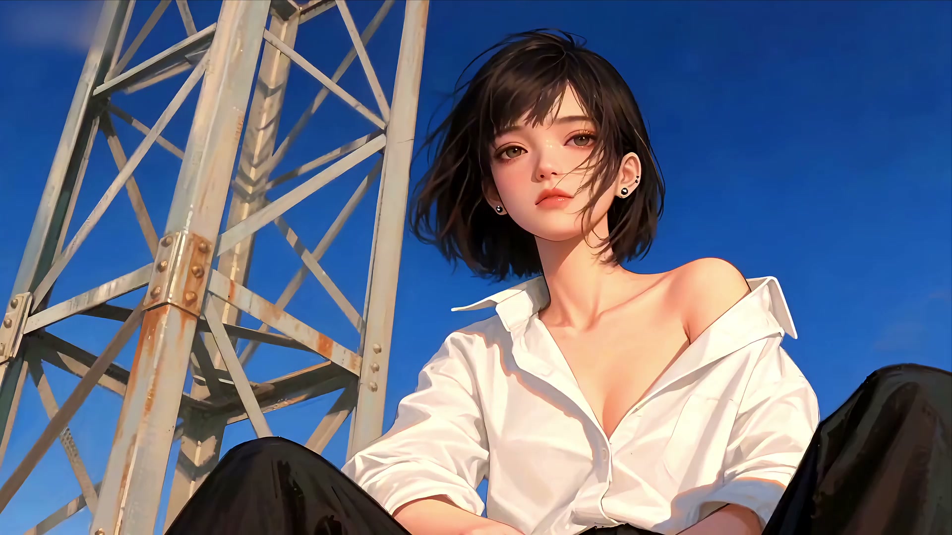 Girl Beneath the Tower Live Wallpaper