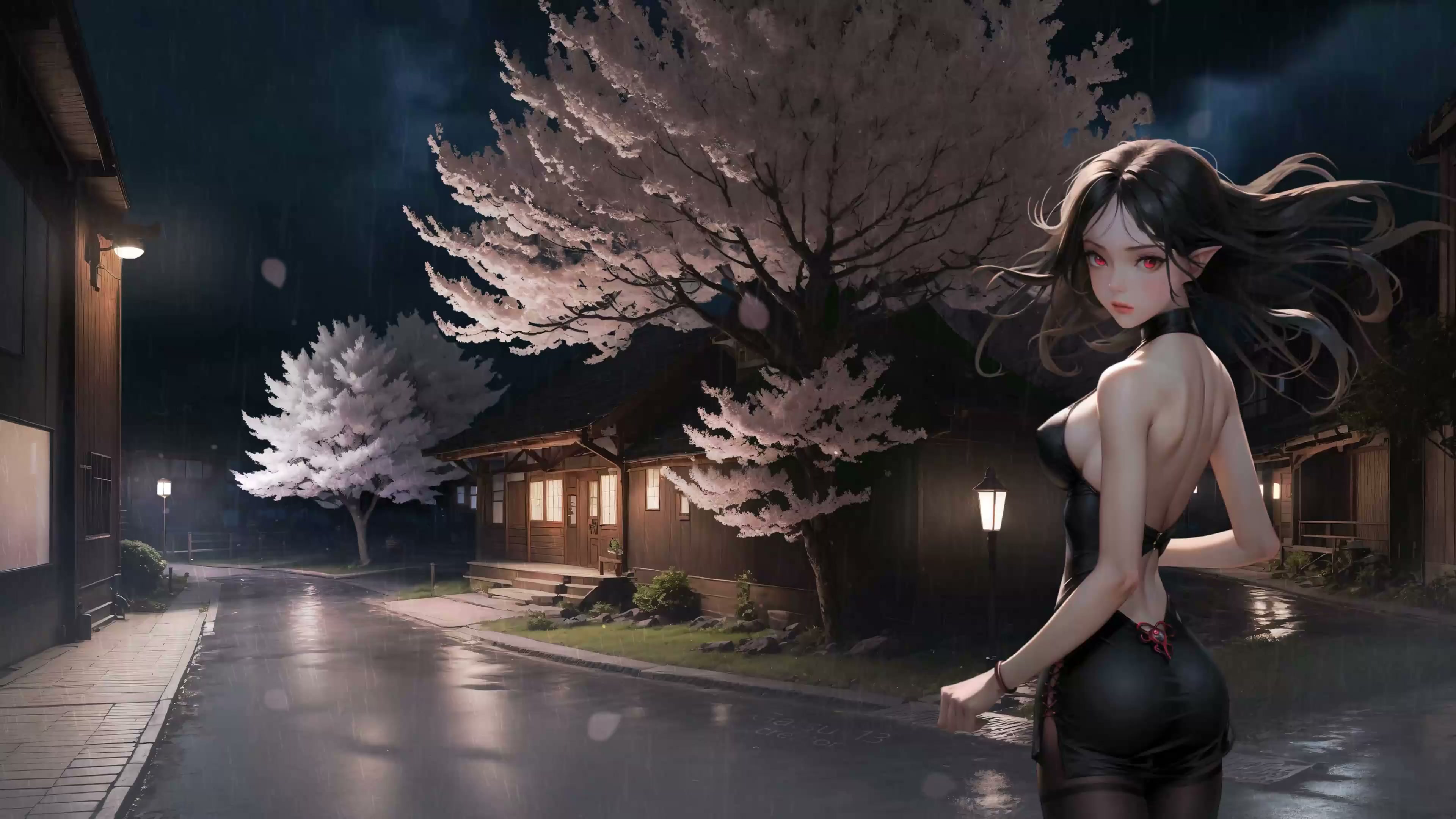 Demon Girl in Rain 4K Video Wallpaper Live Wallpaper