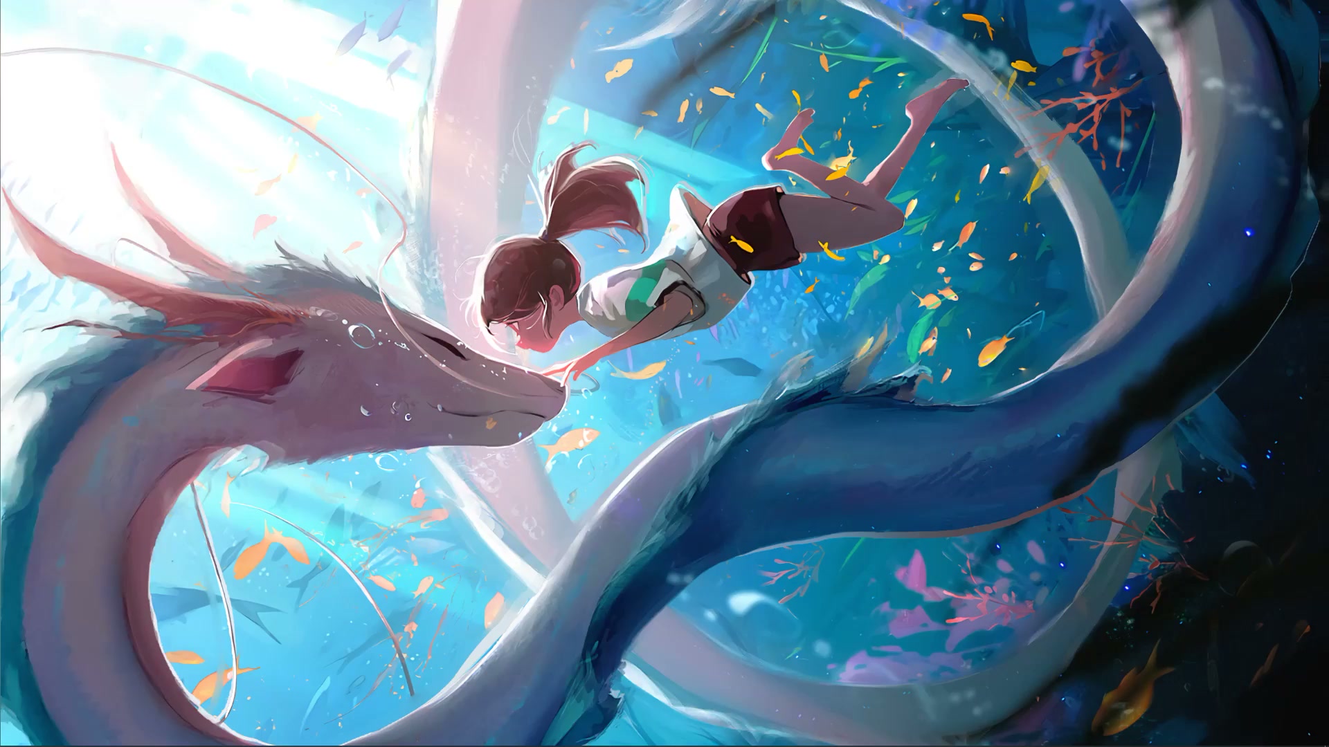 Girl And Water Dragon Live Wallpaper