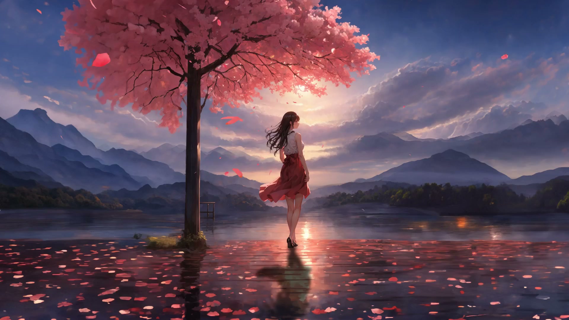 Girl And Sakura View Live Wallpaper