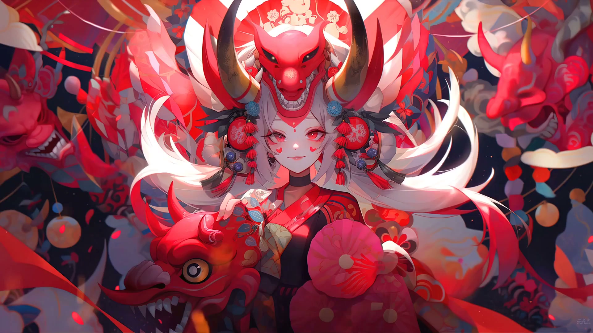 Red Oni Girl Live Wallpaper