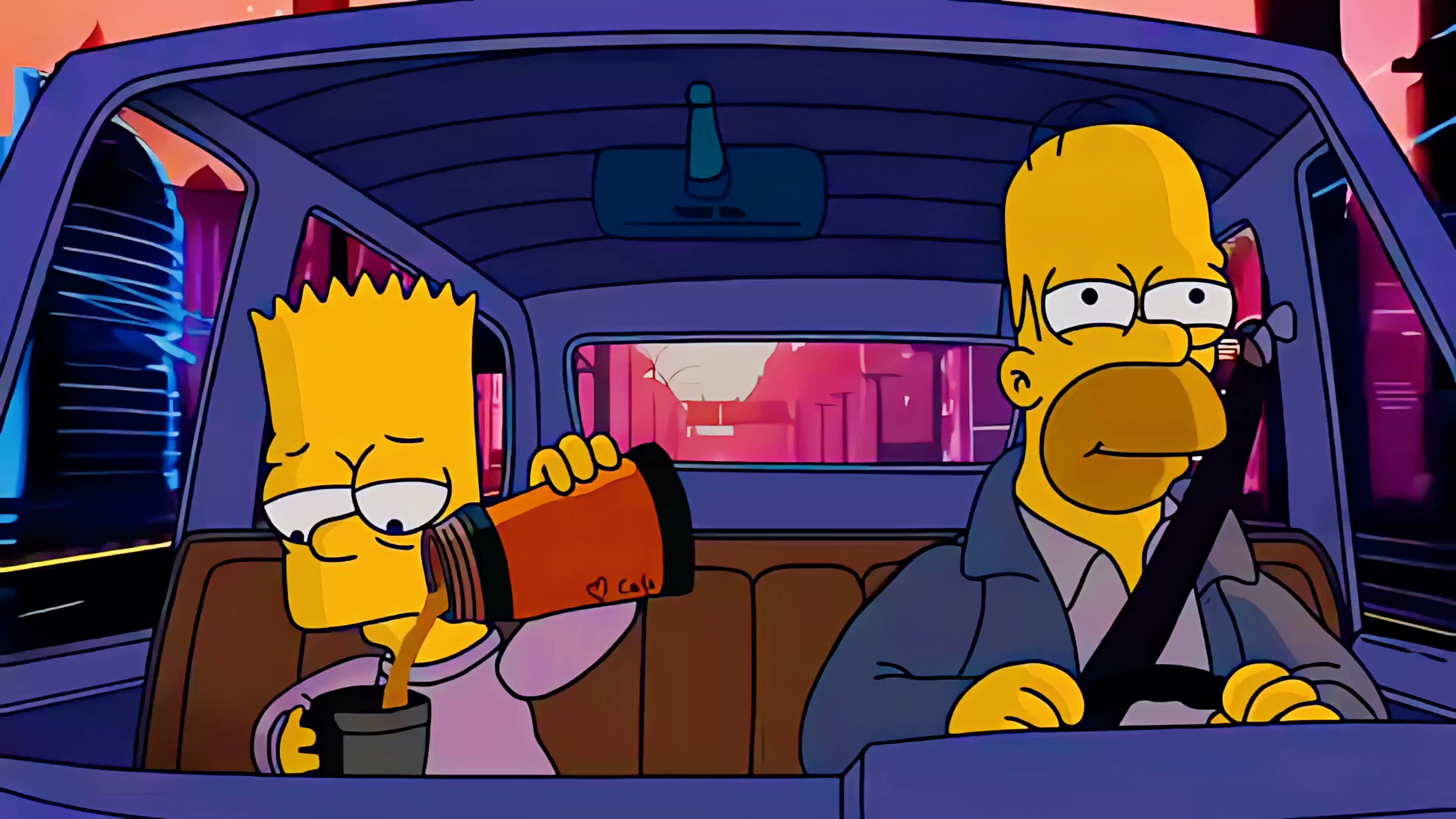 Bart & Homer Chill Drive 4K Live Wallpaper