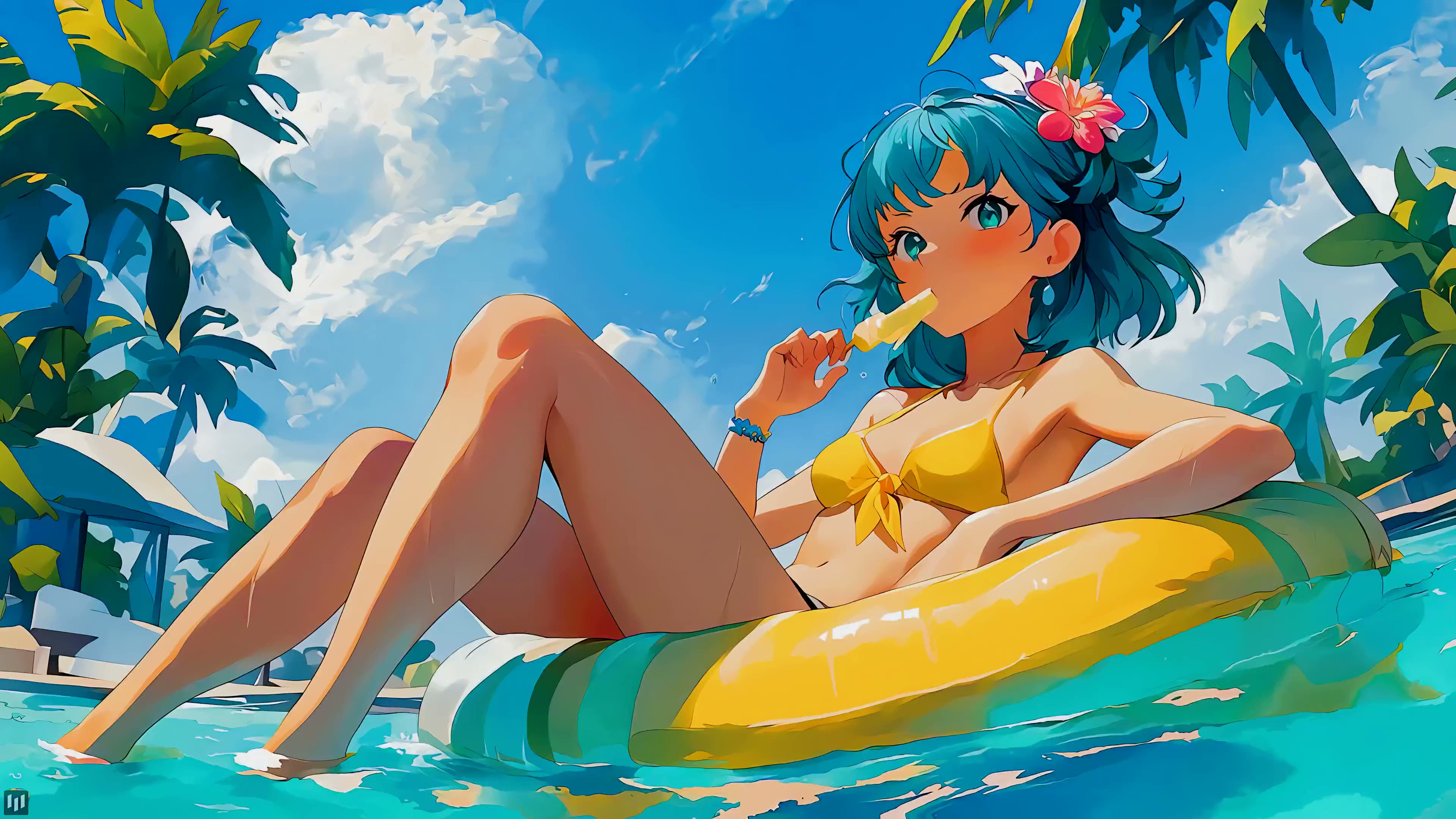 Girl on Swimming Circle Live Wallpaper
