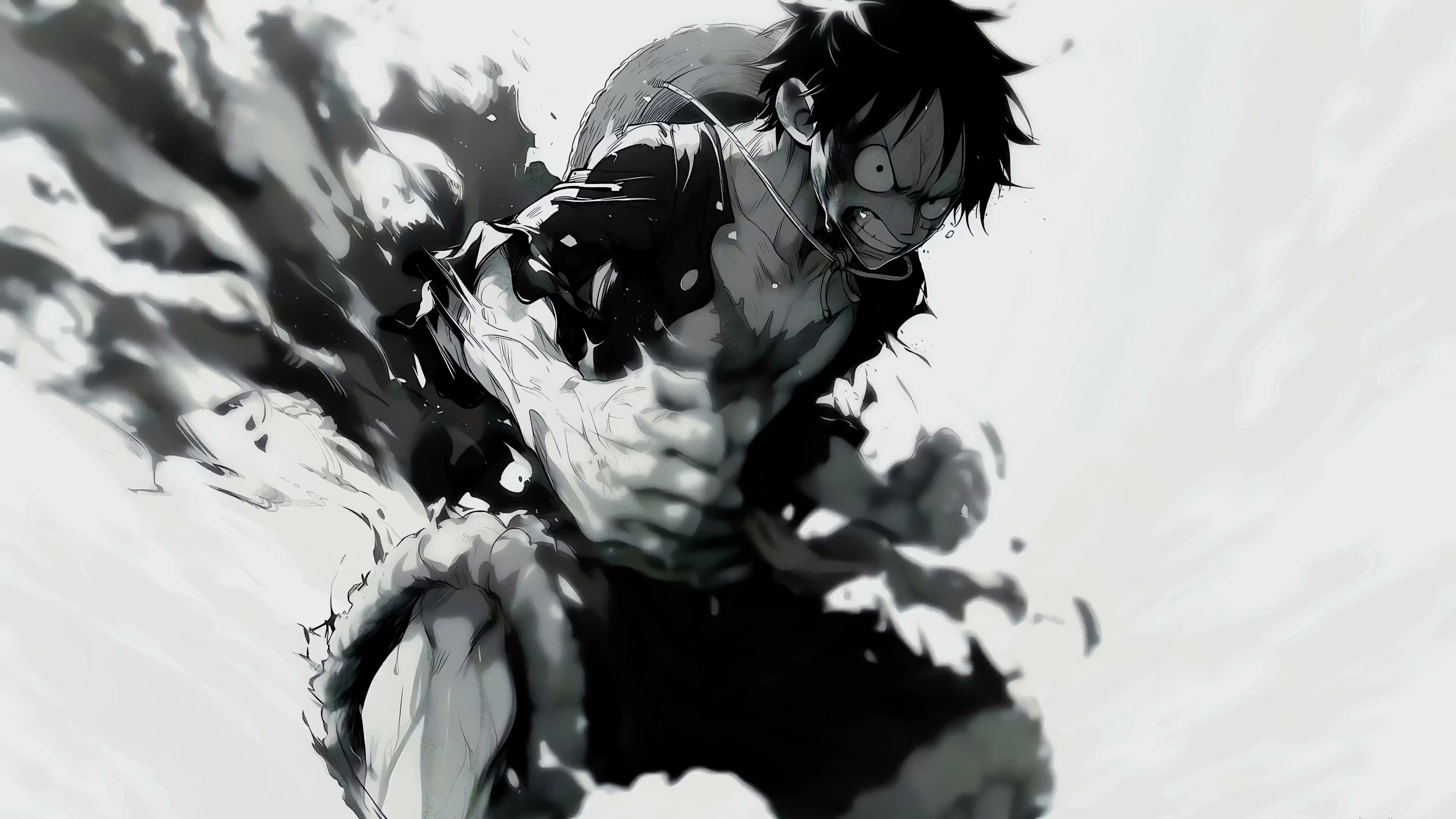 Monochrome Fury: Luffys Rage Live Wallpaper