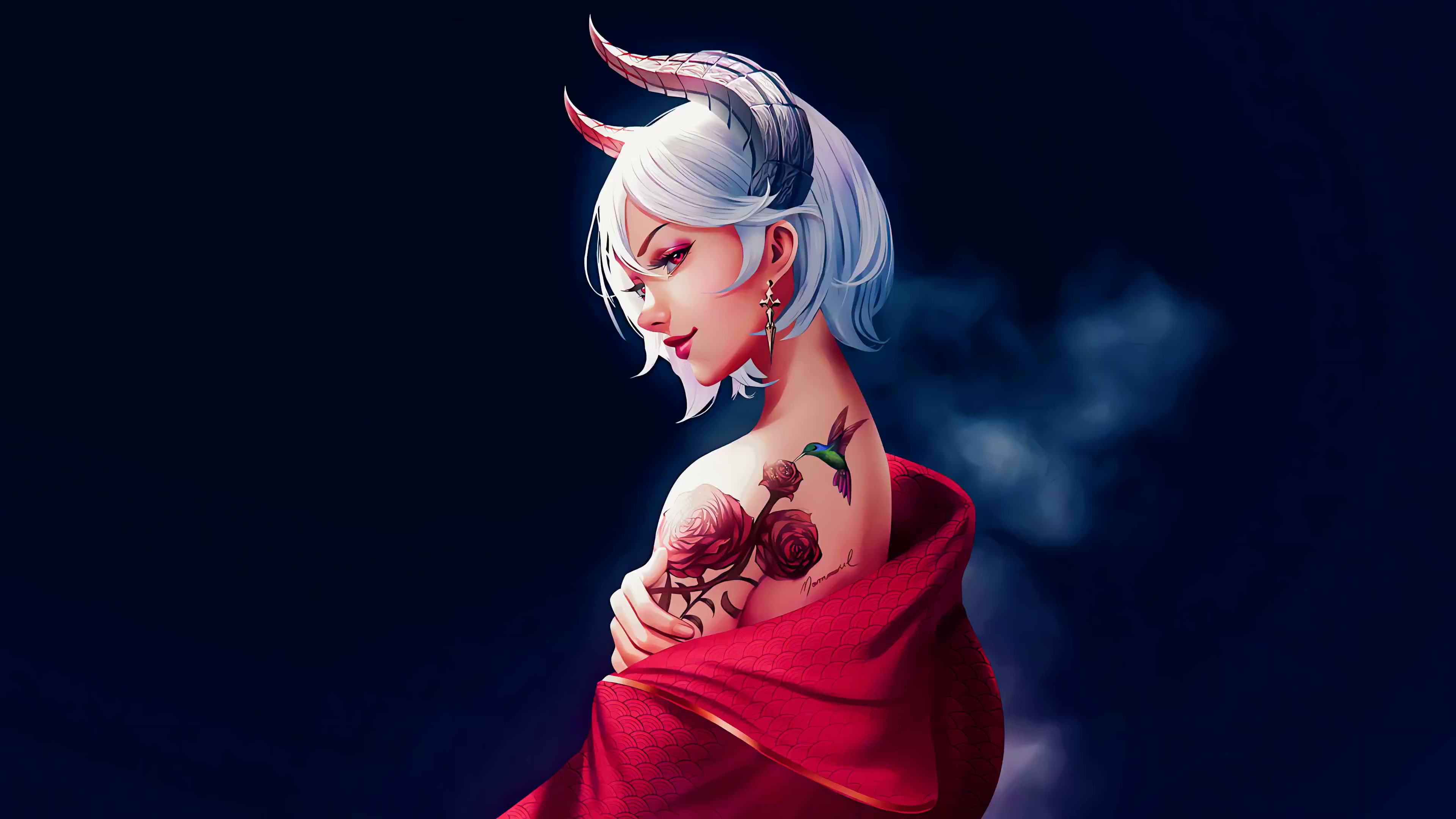 Demoness with Hummingbird Tattoo Live Wallpaper