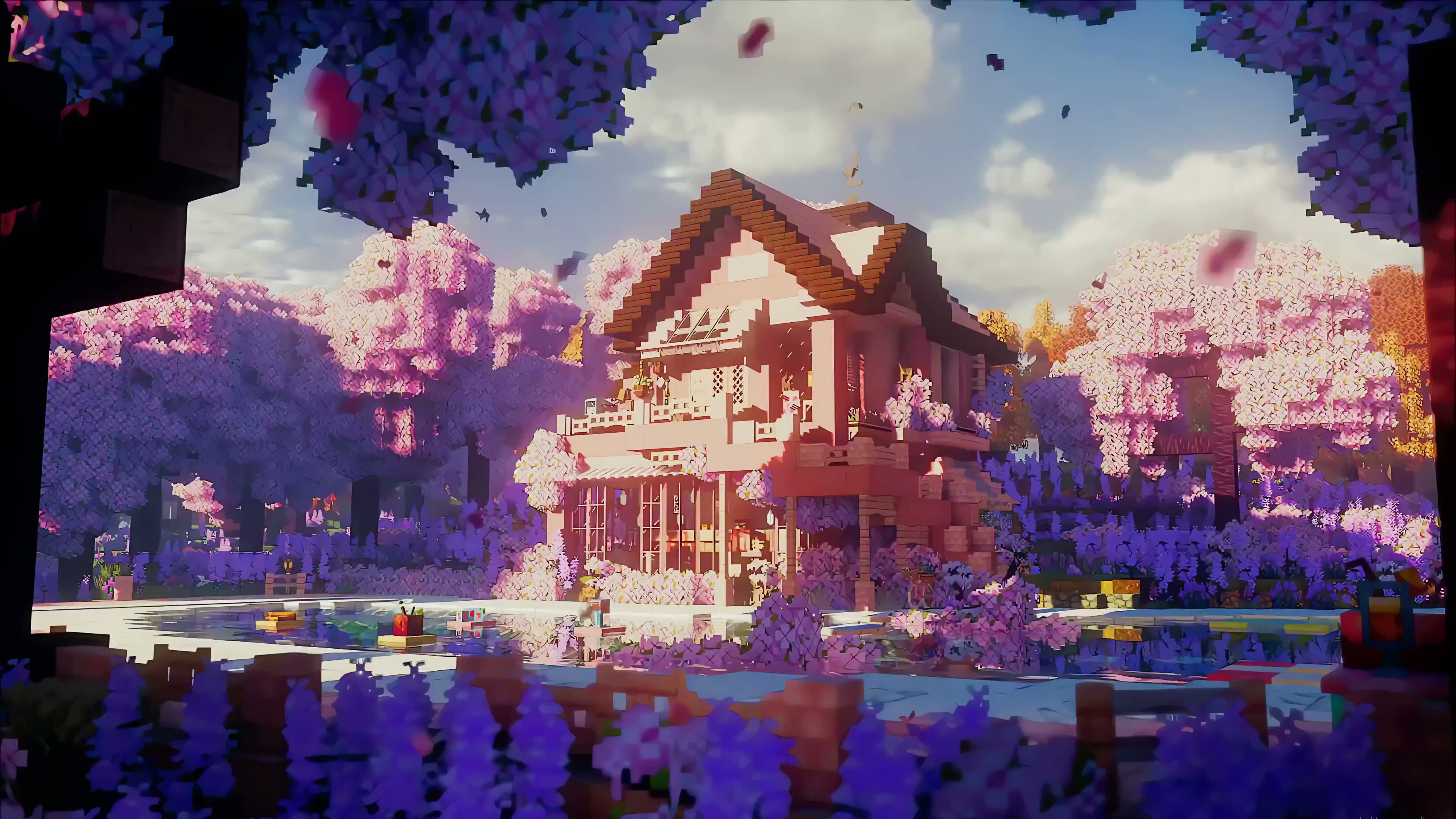 Cherry Blossom House Minecraft Live Wallpaper