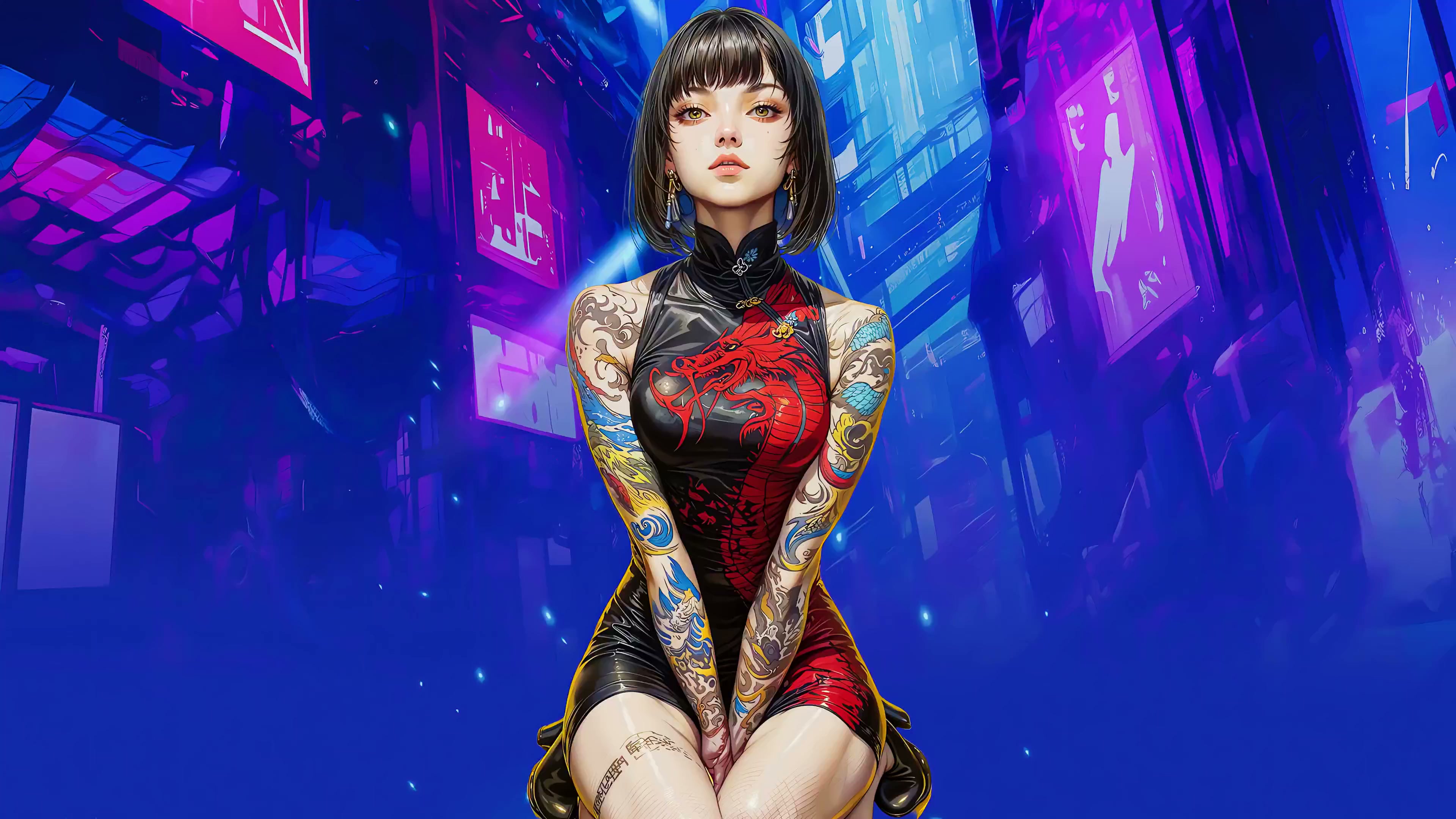 Dragon Girl With Tattoos Live Wallpaper