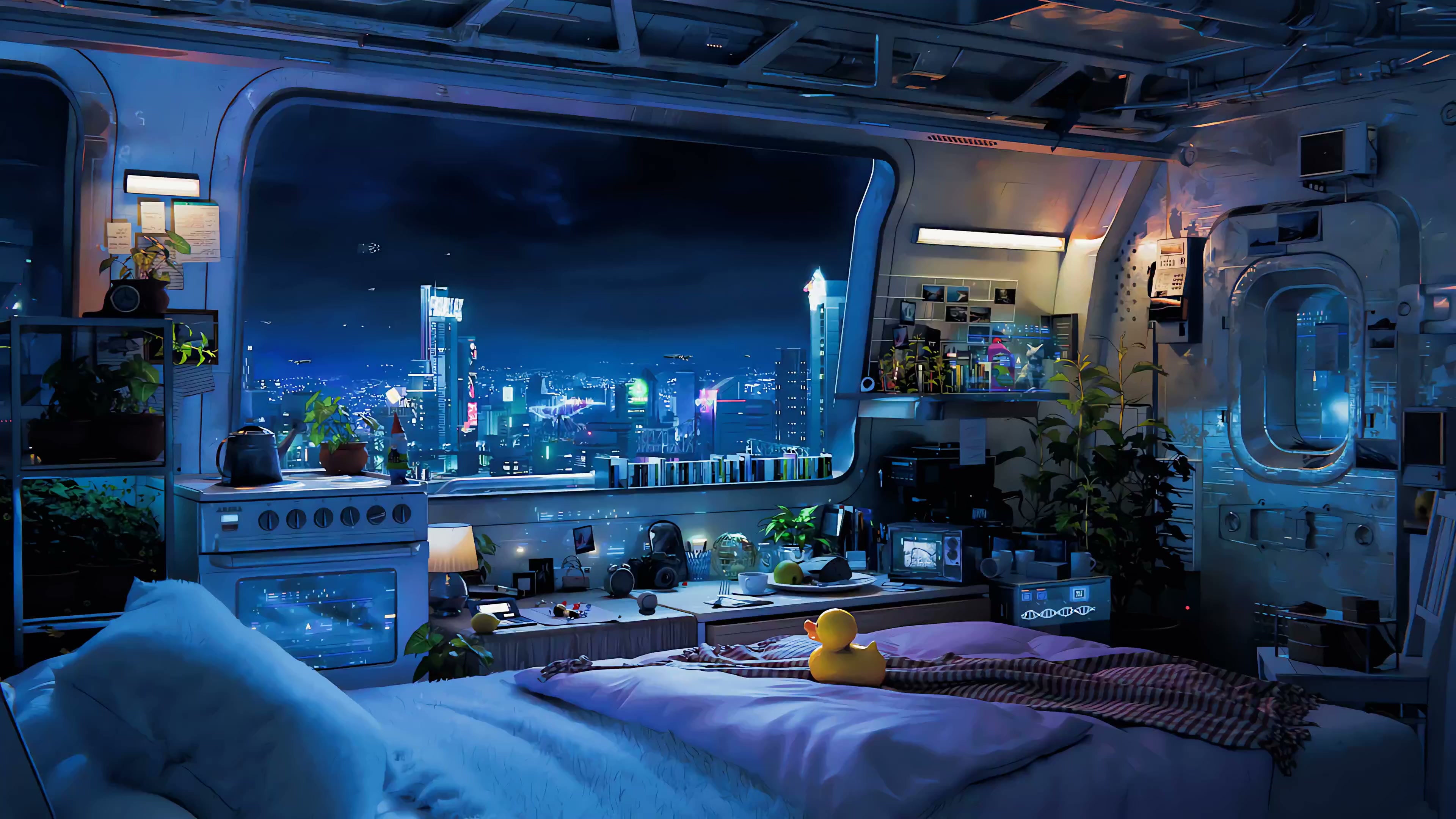 Cyberpunk Room With City View Live Wallpaper