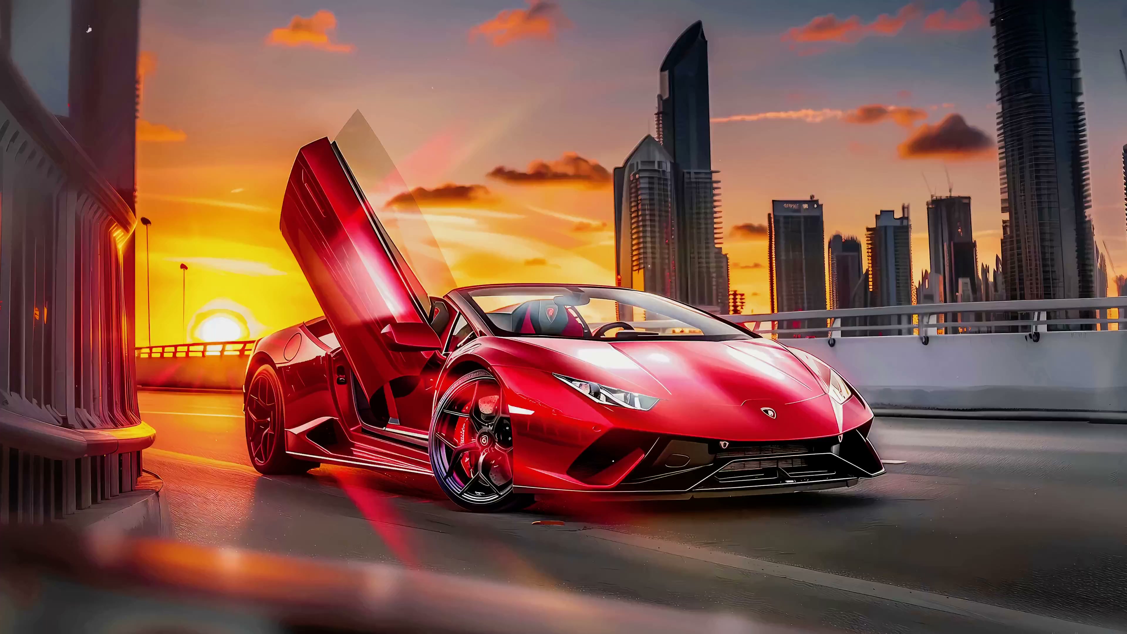 Red Lamborghini and City View Live Wallpaper